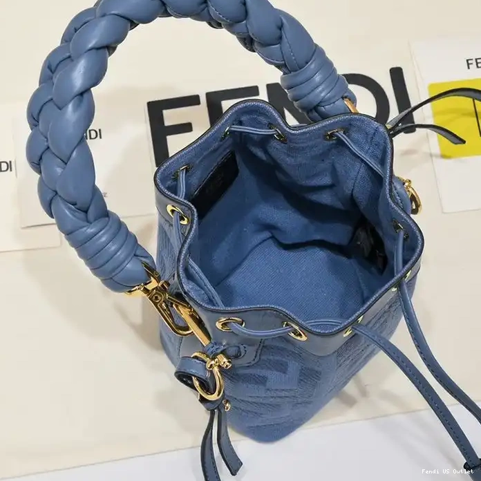 Affordable HOT Mini Bag Canvas Motif FF with Mon Blue In Fendi Tresor Bucket Woven Handle 0322